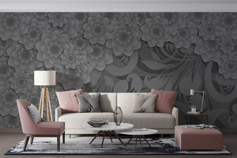 Diseño floral en gris y blanco