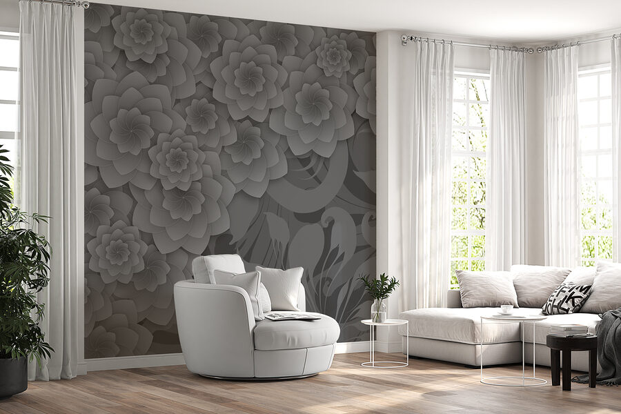 Diseño floral en gris y blanco