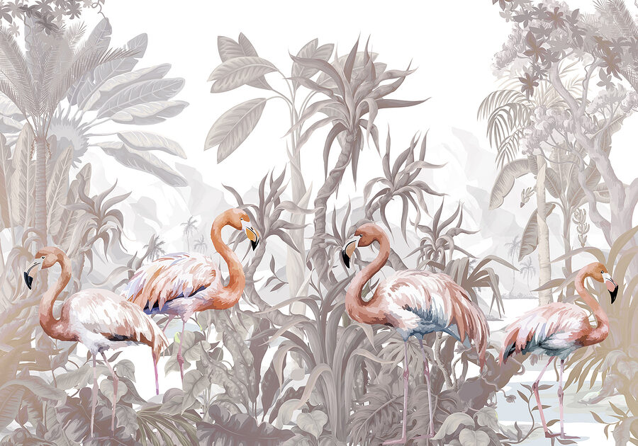 Grupo de flamencos en un bosque