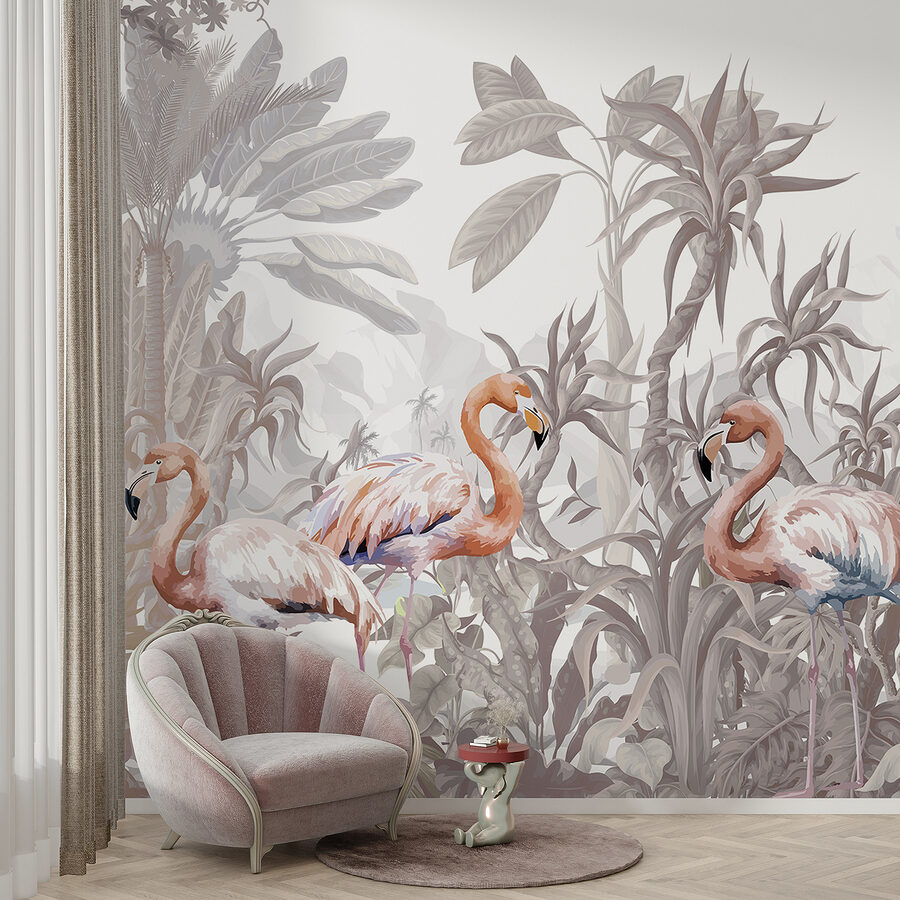 Grupo de flamencos en un bosque