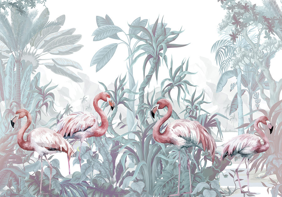 Fotomurales Grupo de flamencos en una selva - Imagen 7