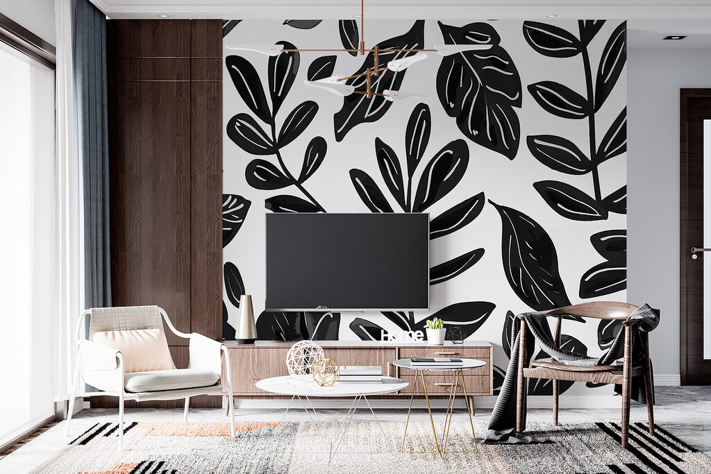 Black and white pattern of leaves