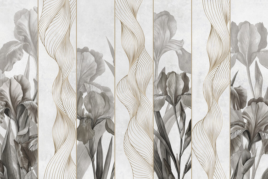 Papel pintado con flores y líneas Papel pintado con flores y líneas