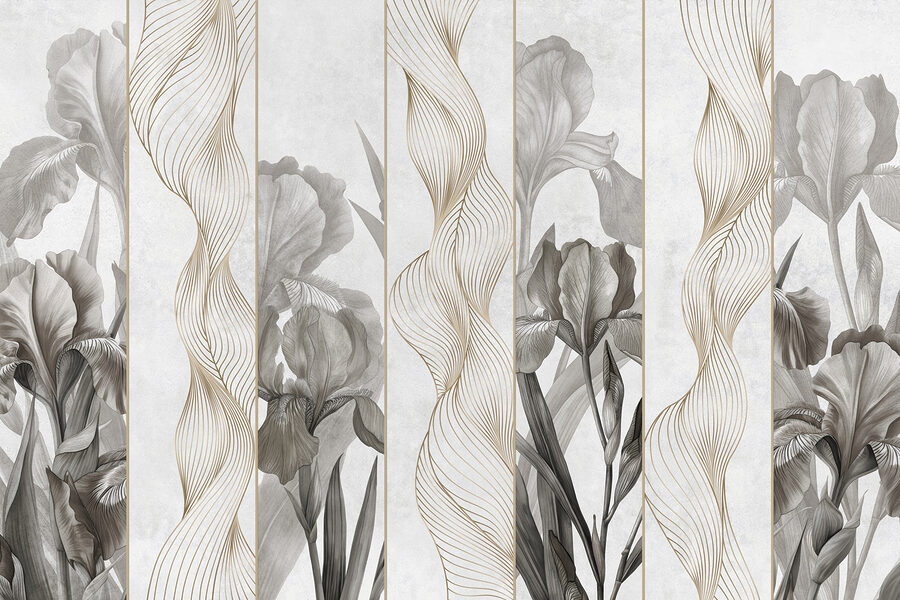 Papel pintado con flores y líneas