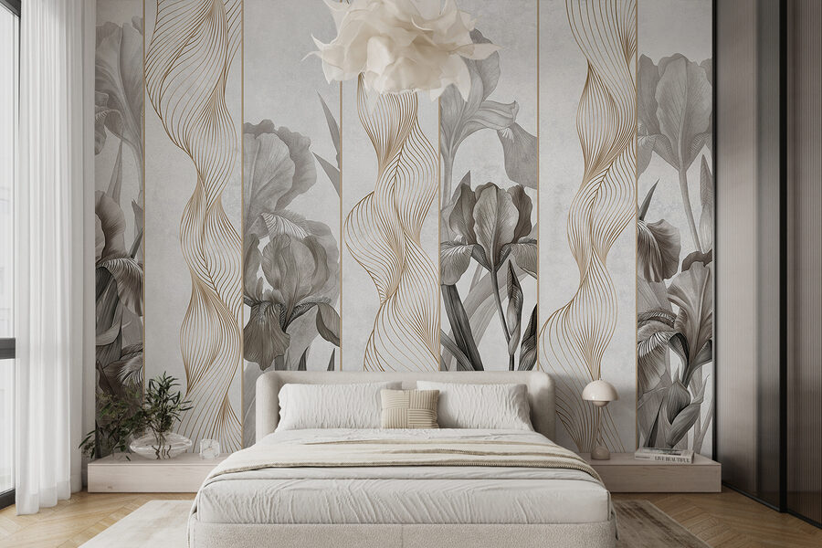 Papel pintado con flores y líneas