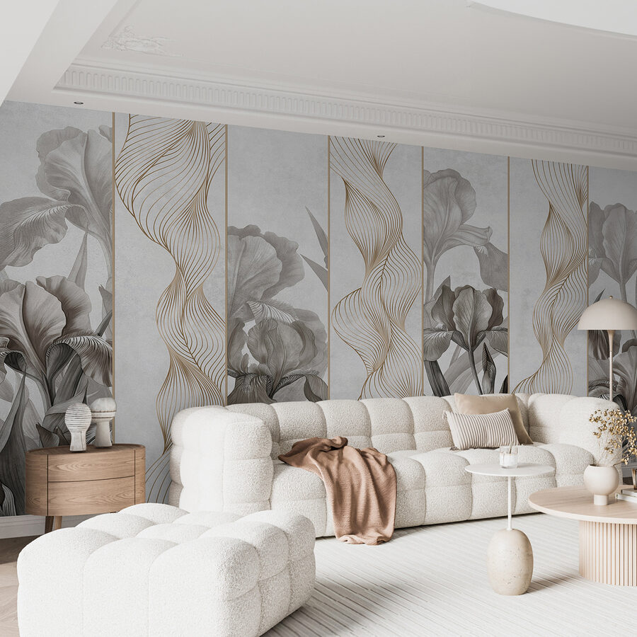 Papel pintado con flores y líneas