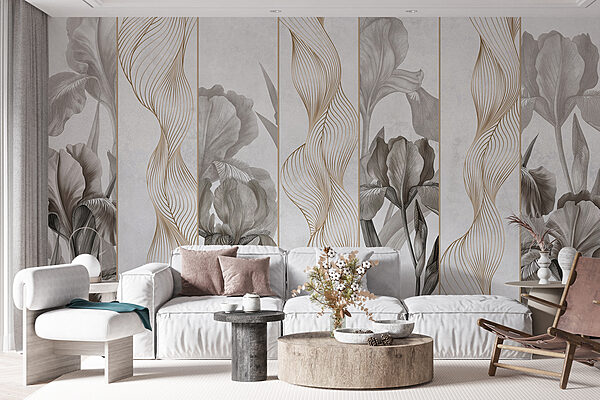 Papel pintado con flores y líneas Papel pintado con flores y líneas