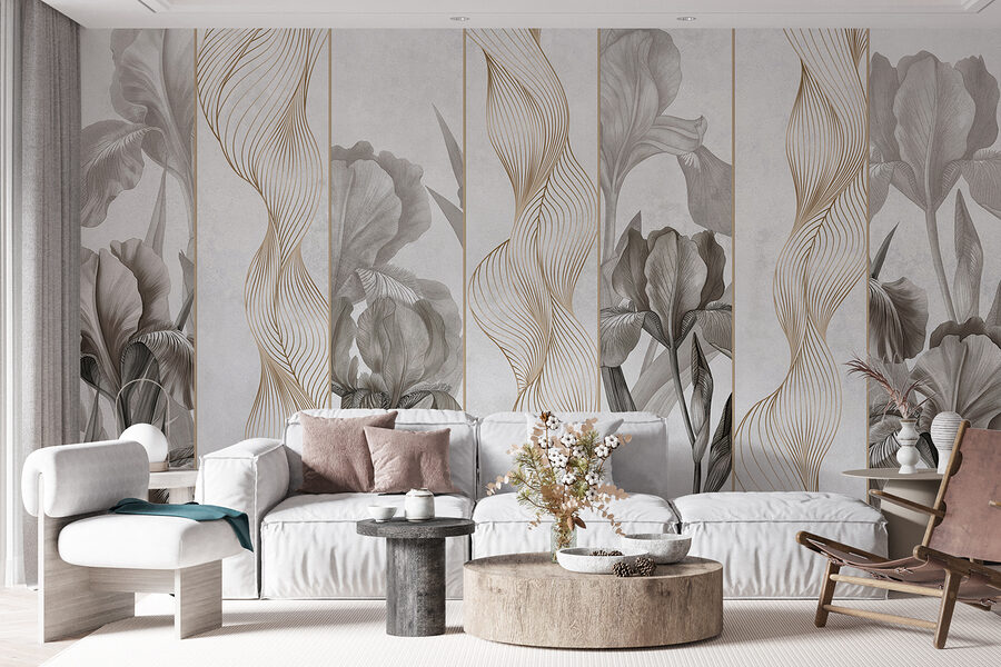 Papel pintado con flores y líneas