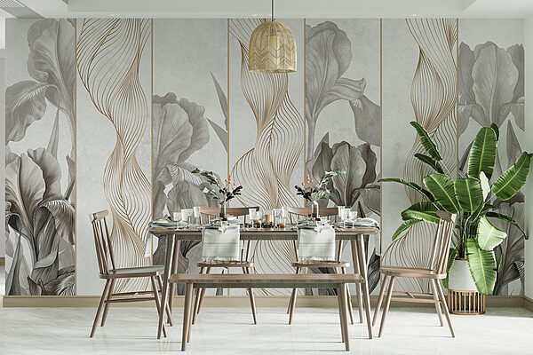 Papel pintado con flores y líneas Papel pintado con flores y líneas