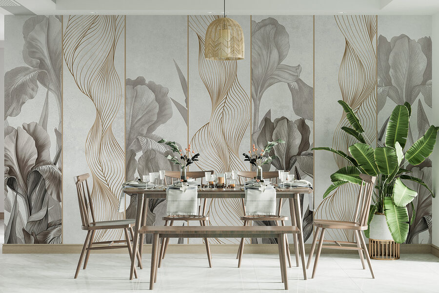 Papel pintado con flores y líneas