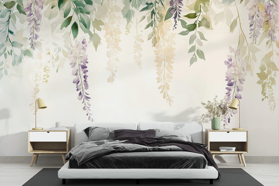 Pintura de flores y hojas