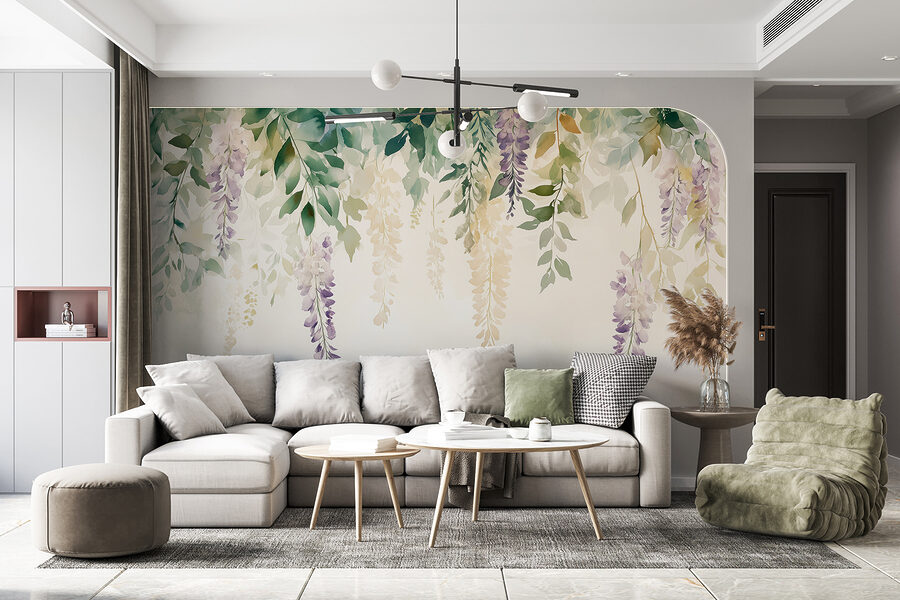 Pintura de flores y hojas