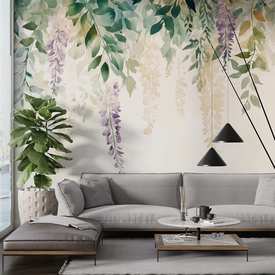 Pintura de flores y hojas