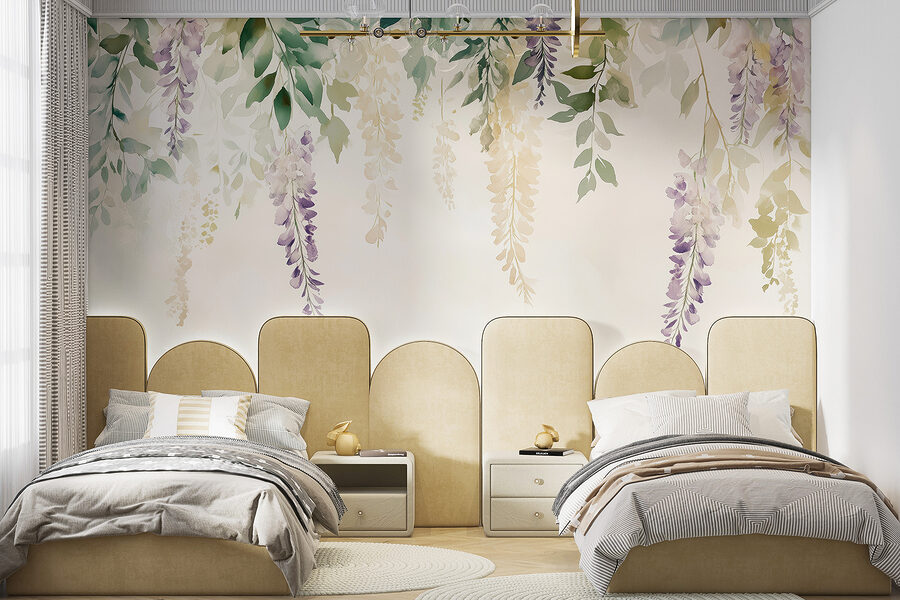 Pintura de flores y hojas