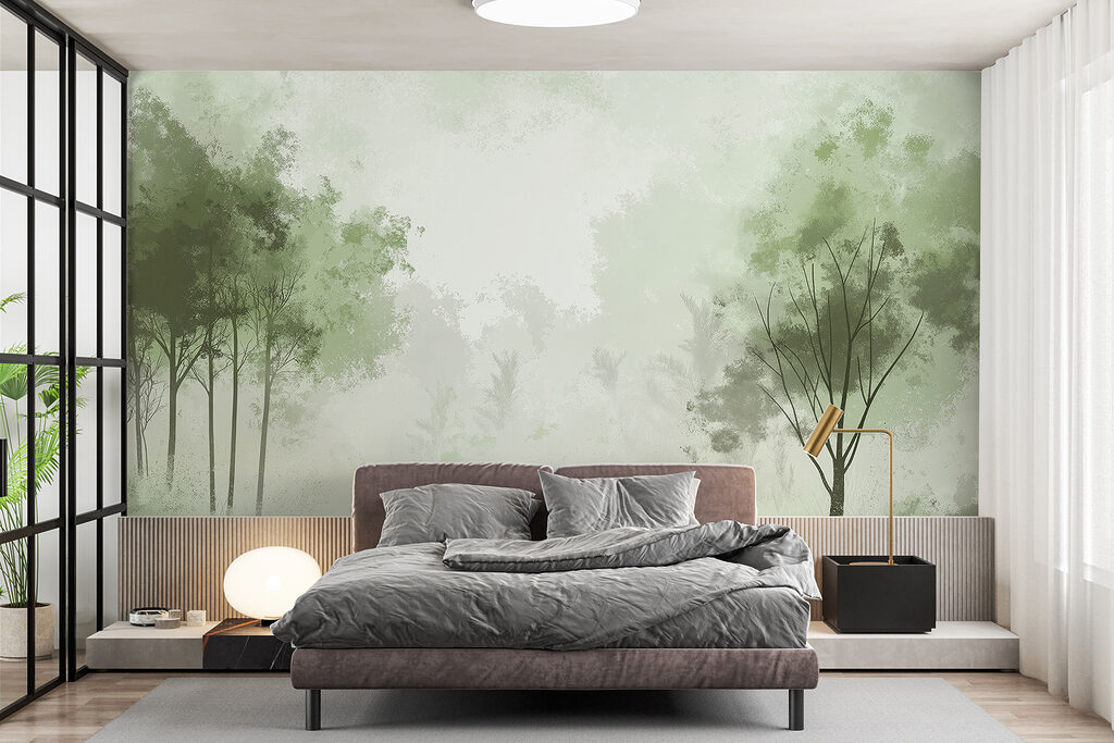 Foggy forest with trees