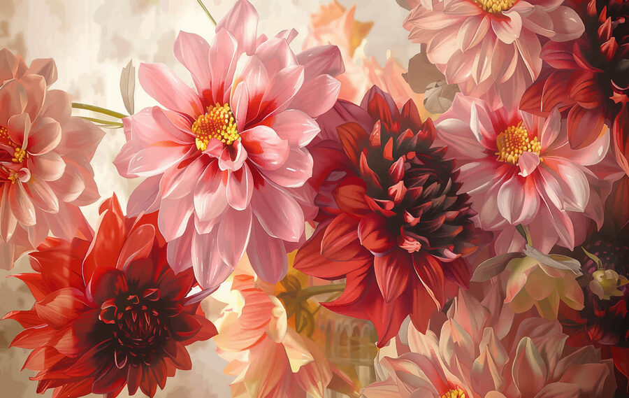 Grupo de flores con fondo borroso