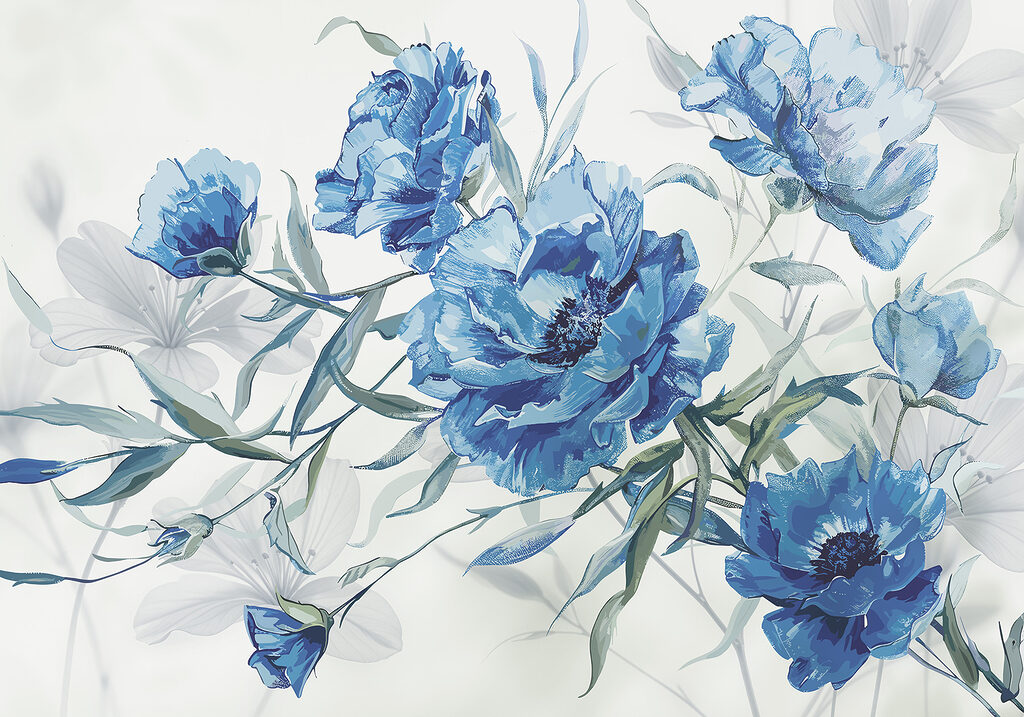 Flores azules sobre fondo blanco Flores azules sobre fondo blanco