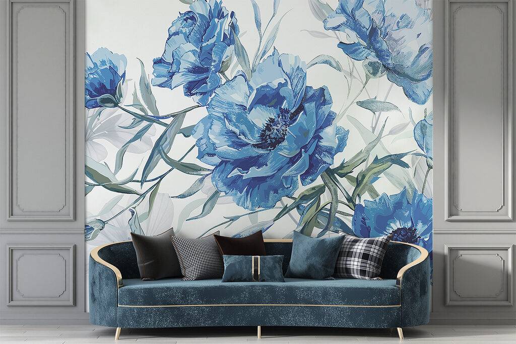 Blue flowers on a white background