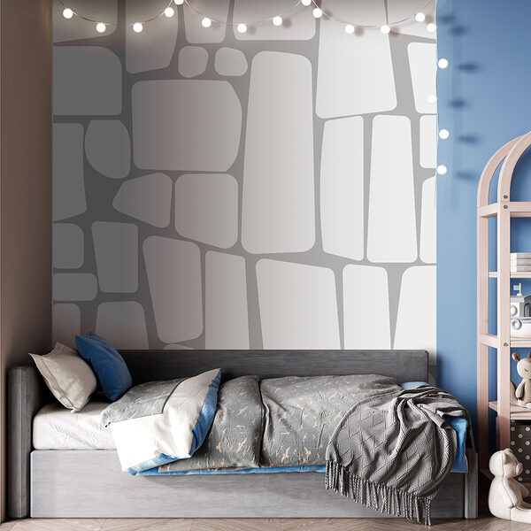 White rectangular shapes on a gray background