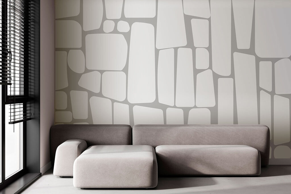 White rectangular shapes on a gray background