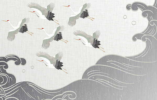 Grupo de pájaros volando sobre una ola Grupo de pájaros volando sobre una ola