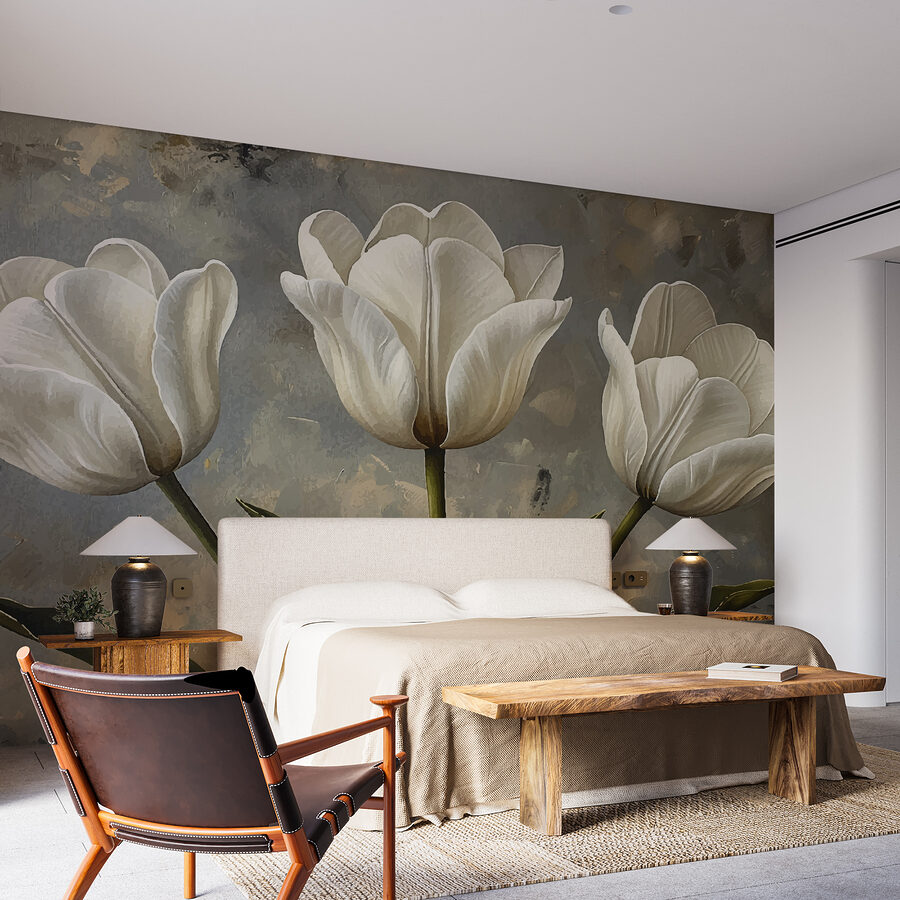 Pintura de tulipanes blancos