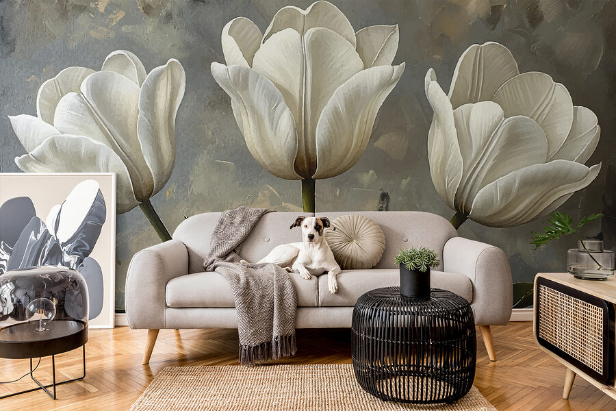 Pintura de tulipanes blancos