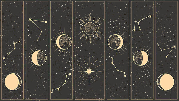 Grupo de banderolas con luna y estrellas Grupo de banderolas con luna y estrellas
