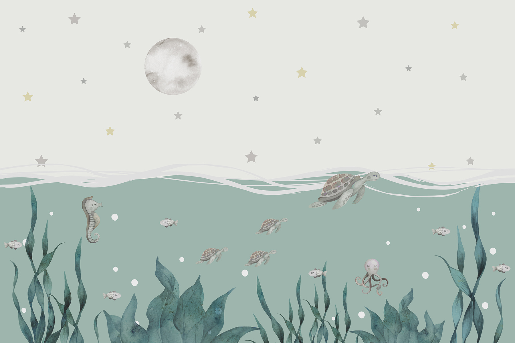 Seaweed and seahorses under the water Seaweed and seahorses under the water