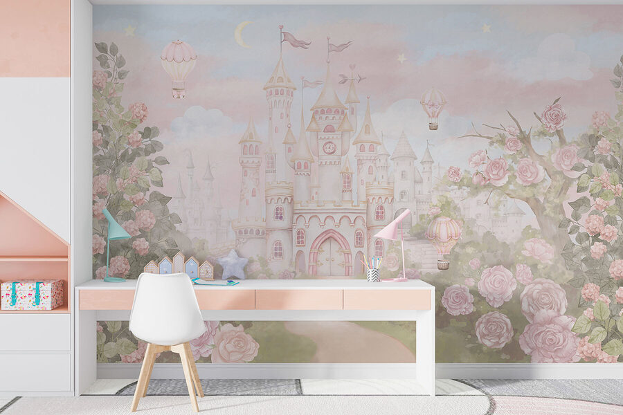 Fotomurales Castillo con flores y globos aerostáticos - Imagen 2