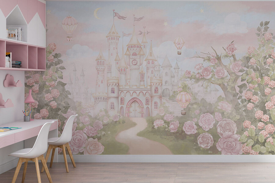 Fotomurales Castillo con flores y globos aerostáticos - Imagen 3