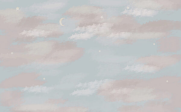 Cielo azul con nubes y luna creciente Cielo azul con nubes y luna creciente