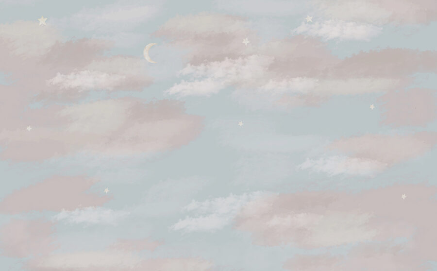 Cielo azul con nubes y luna creciente Cielo azul con nubes y luna creciente