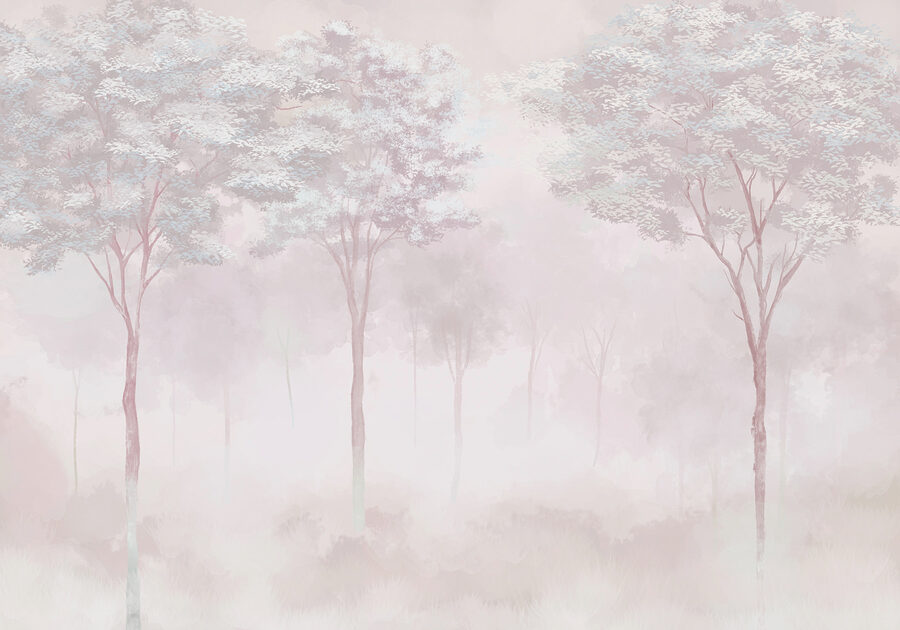Bosque brumoso con árboles