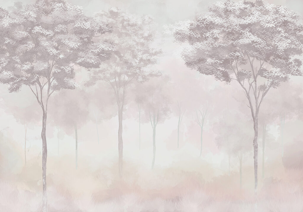 Grupo de árboles en un bosque con niebla Grupo de árboles en un bosque con niebla