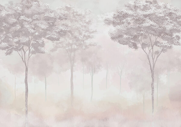 Grupo de árboles en un bosque con niebla Grupo de árboles en un bosque con niebla