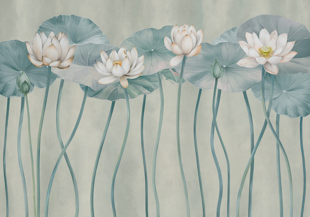 Group of white flowers and green leaves