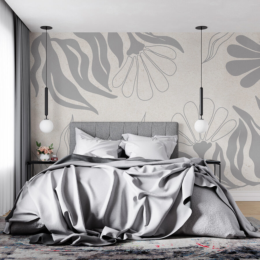 Motivo floral blanco y gris