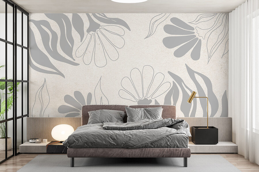 Motivo floral blanco y gris
