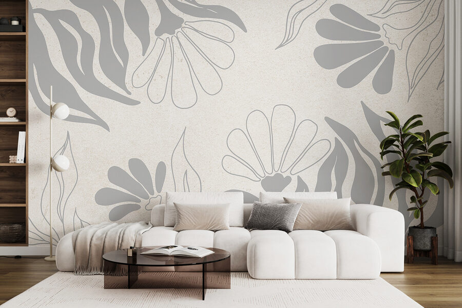 Motivo floral blanco y gris