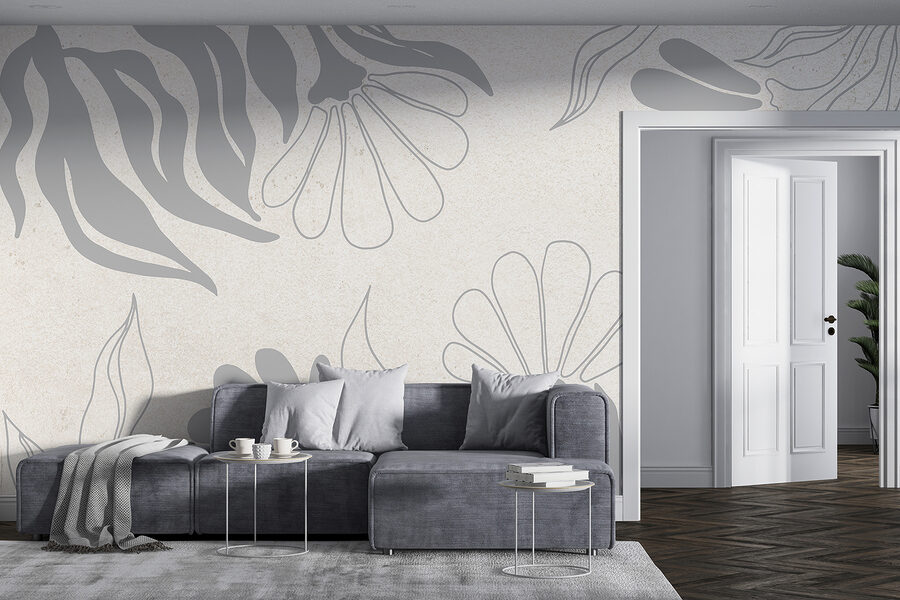Motivo floral blanco y gris