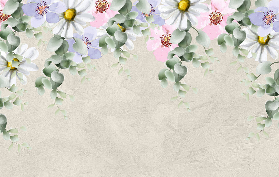 Grupo de flores y hojas