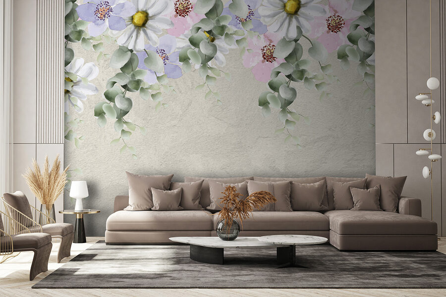 Grupo de flores y hojas