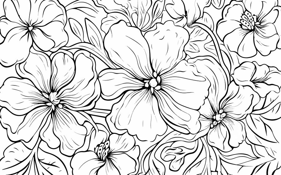 Dibujo de flores en blanco y negro