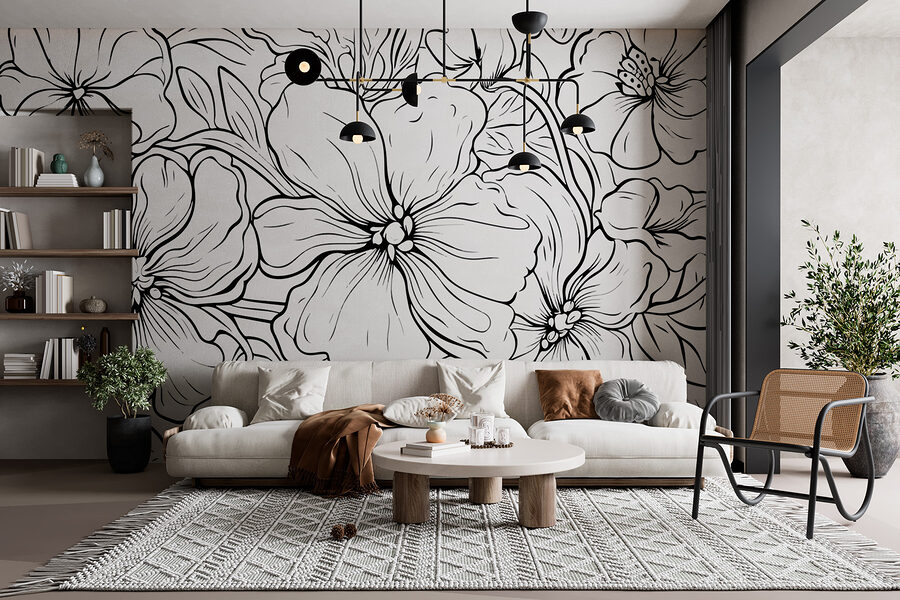 Dibujo de flores en blanco y negro
