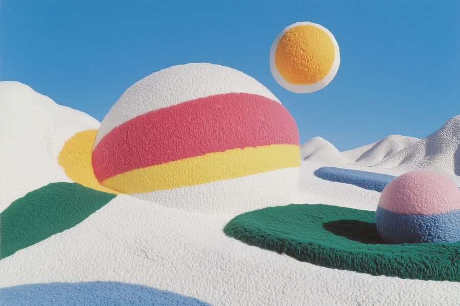 Bolas de colores sobre una alfombra blanca y verde