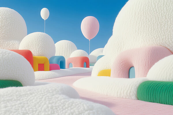 Paisaje con globos y edificios Paisaje con globos y edificios