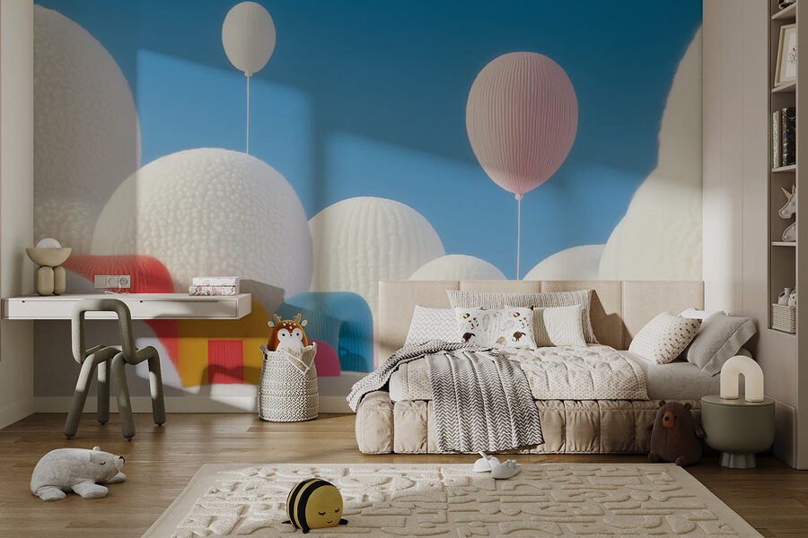 Paisaje con globos y edificios Paisaje con globos y edificios