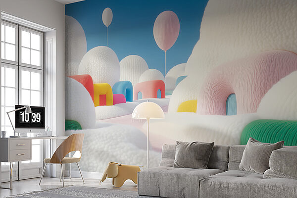 Paisaje con globos y edificios Paisaje con globos y edificios