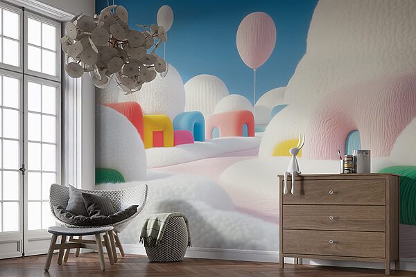 Paisaje con globos y edificios Paisaje con globos y edificios